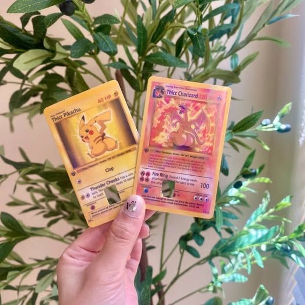 Custom Thicc Pikachu and Thicc Charizard Parody Pokemon Credit Card Skins